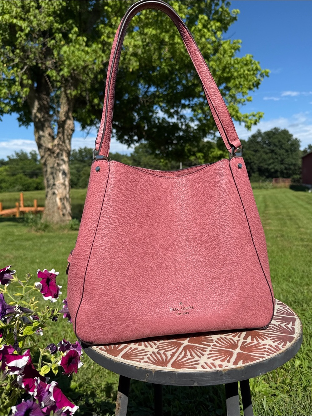 NWT Kate Spade “Leila” medium triple compartment satchel bag - pomegranate